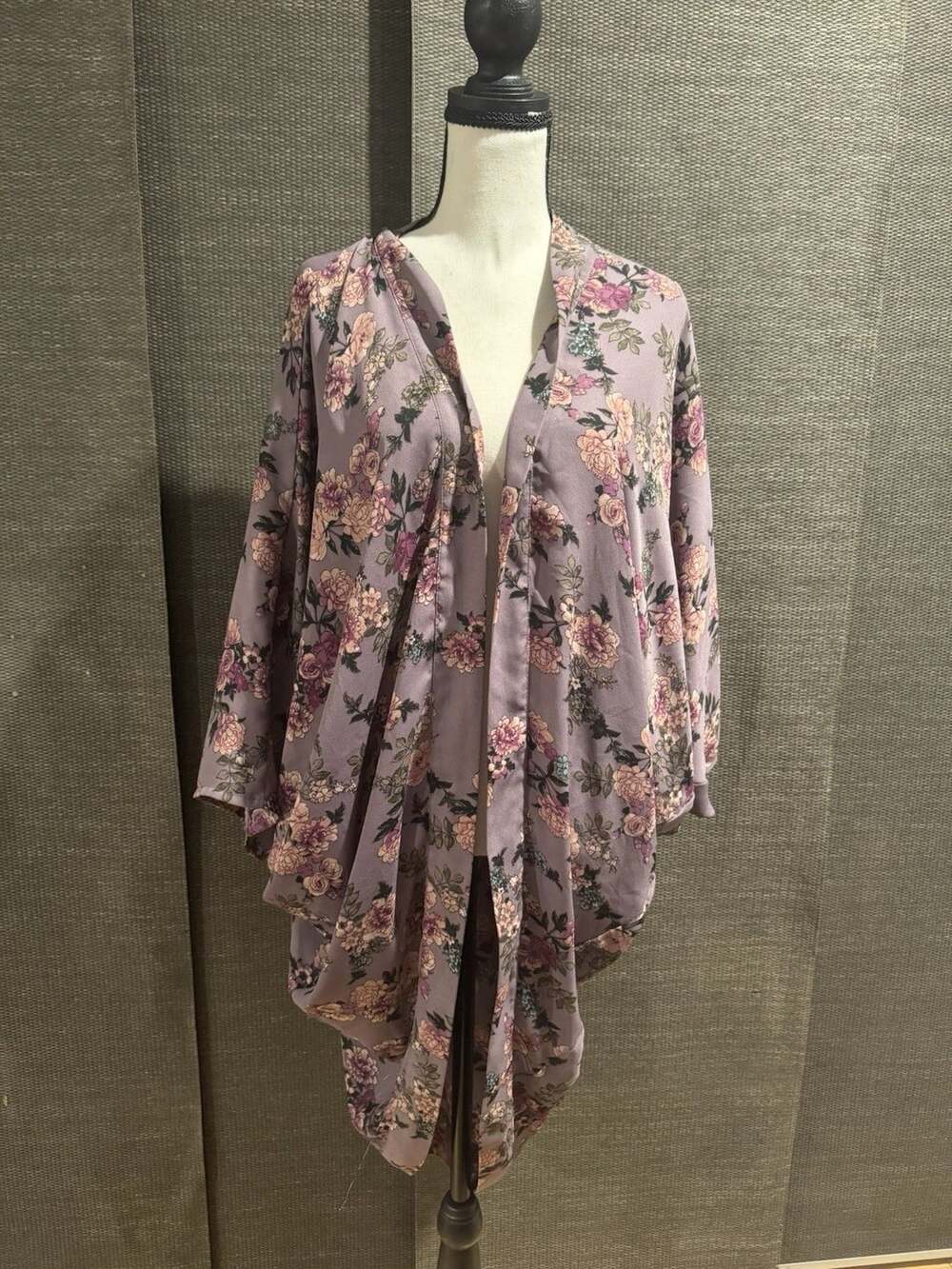 A New Day Mauve Floral Open-Front Kimono Cardigan